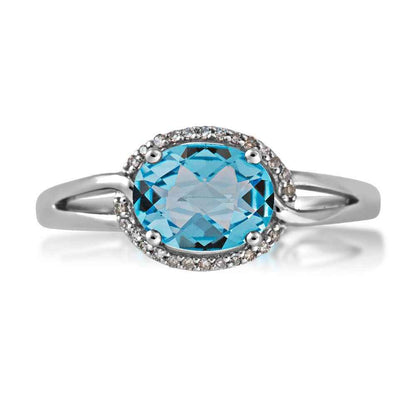 Swiss Blue Topaz and Diamond Ring in 10 Kt. White Gold