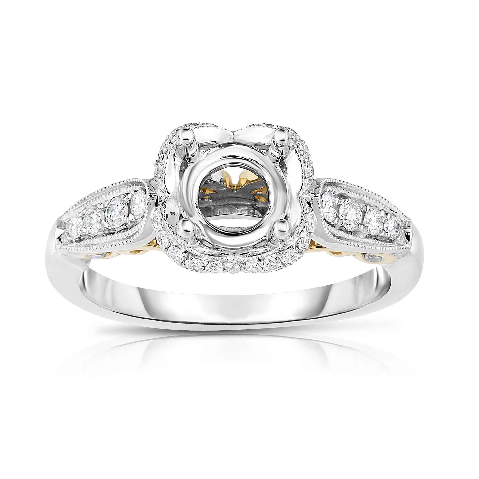 1/3 ct. tw. Halo with Milgrain Design Semi-Mount Engagement in 14K White and Yellow Gold