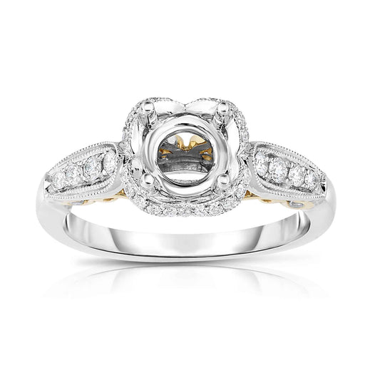 1/3 ct. tw. Halo with Milgrain Design Semi-Mount Engagement in 14K White and Yellow Gold