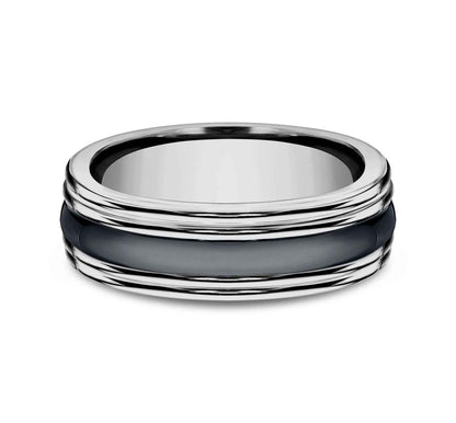BENCHMARK Men's 7.0MM Tungsten Carbide Wedding Band with Black Ceramic Inlay