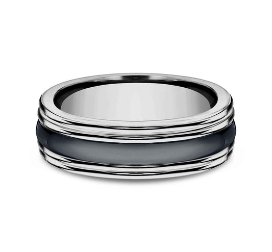 BENCHMARK Men's 7.0MM Tungsten Carbide Wedding Band with Black Ceramic Inlay