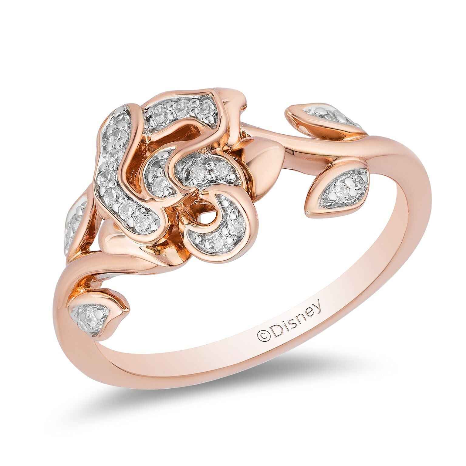 Enchanted Disney Belle 1/10 ct. tw. Diamond Rose Ring in 10K Pink Gold side profile