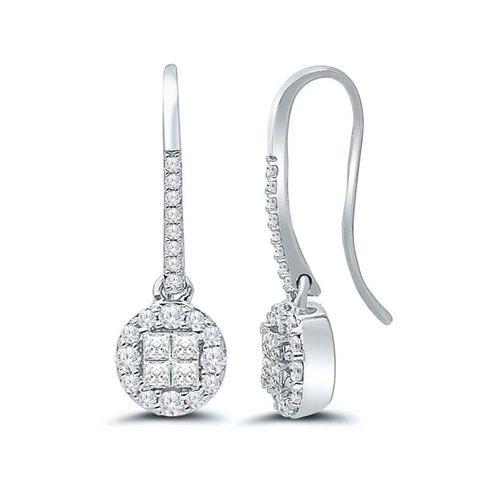 1/2 ct. tw. Diamond Quad Round Halo Dangle Earrings in 10K White Gold