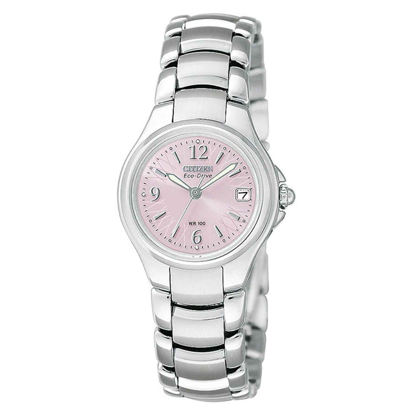 Citizen Ladies' Silhouette Chronograph Watch with Pink Dial and Stainless Steel Bracelet