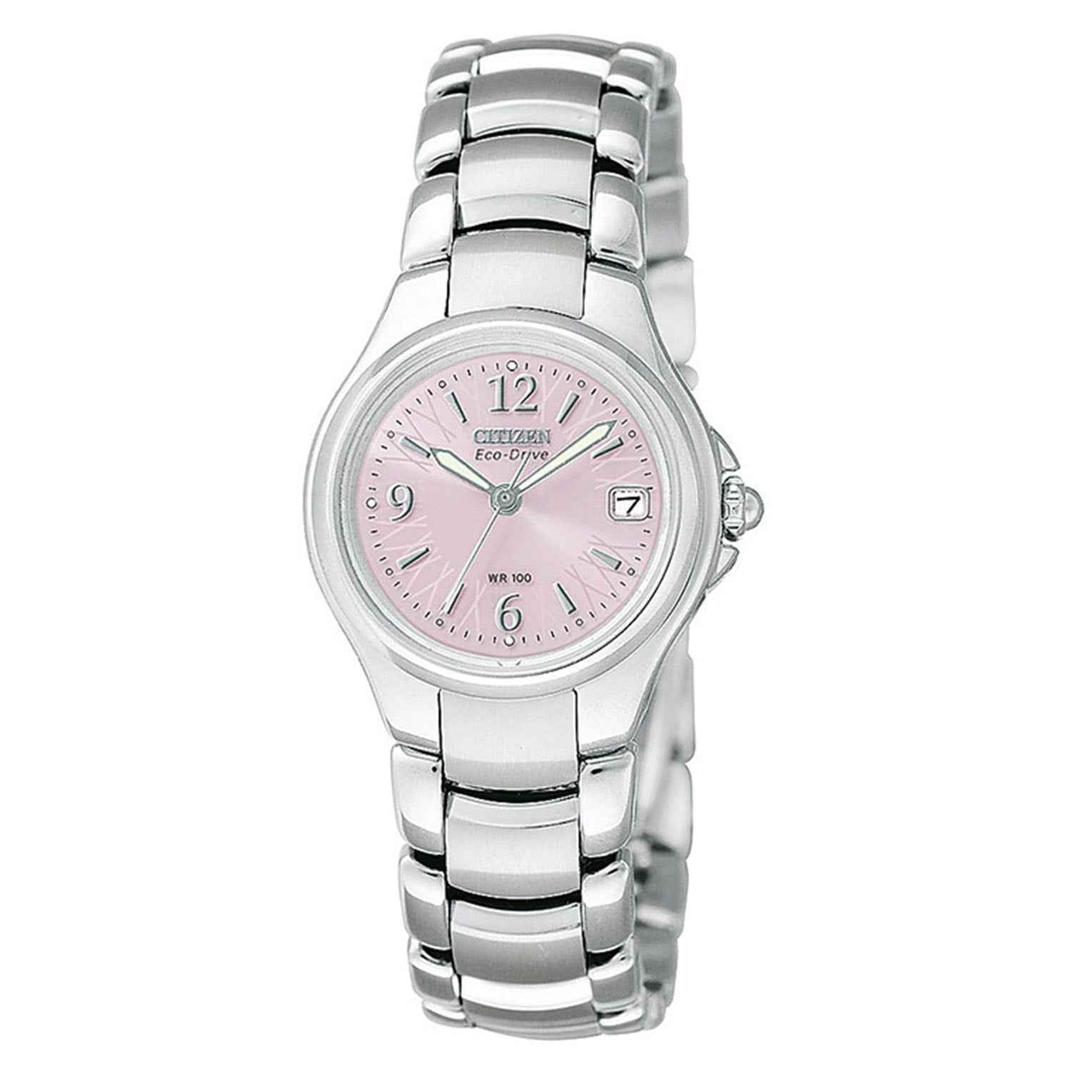 Citizen Ladies' Silhouette Chronograph Watch with Pink Dial and Stainless Steel Bracelet