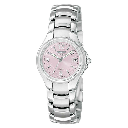 Citizen Ladies' Silhouette Chronograph Watch with Pink Dial and Stainless Steel Bracelet