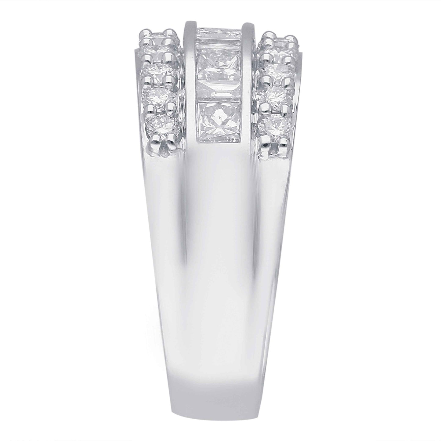 Kallati 2 ct. tw. Princess Cut, Baguette & Round Diamond Multirow Ring in 14K White Gold front view