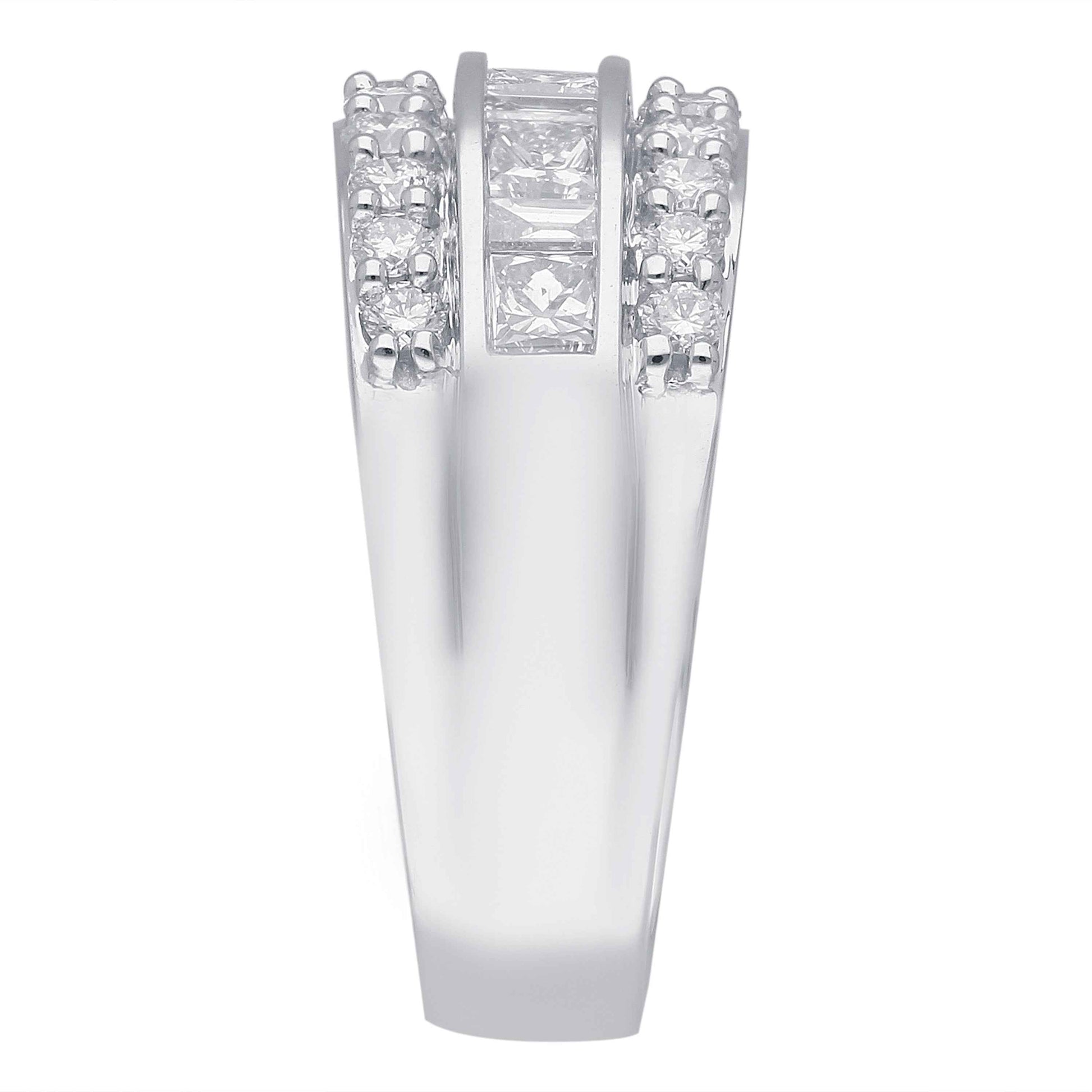 Kallati 2 ct. tw. Princess Cut, Baguette & Round Diamond Multirow Ring in 14K White Gold front view