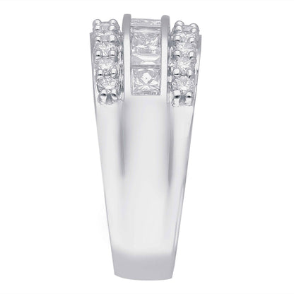 Kallati 2 ct. tw. Princess Cut, Baguette & Round Diamond Multirow Ring in 14K White Gold front view