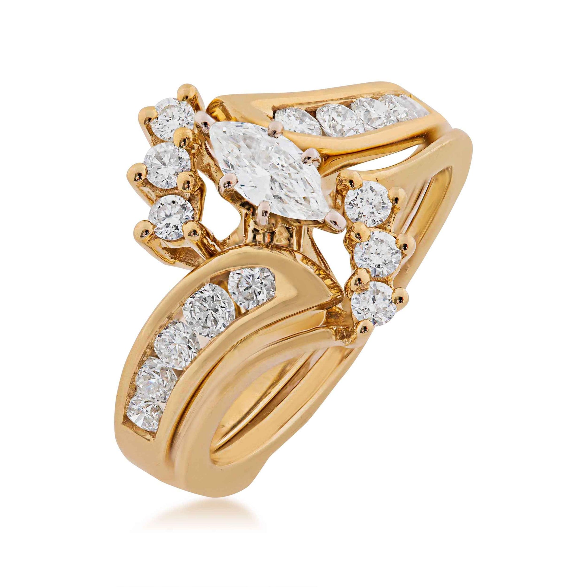 Natural 1 ct. tw. Marquise and Round Diamond Wedding Set in 10K Yellow Gold front view