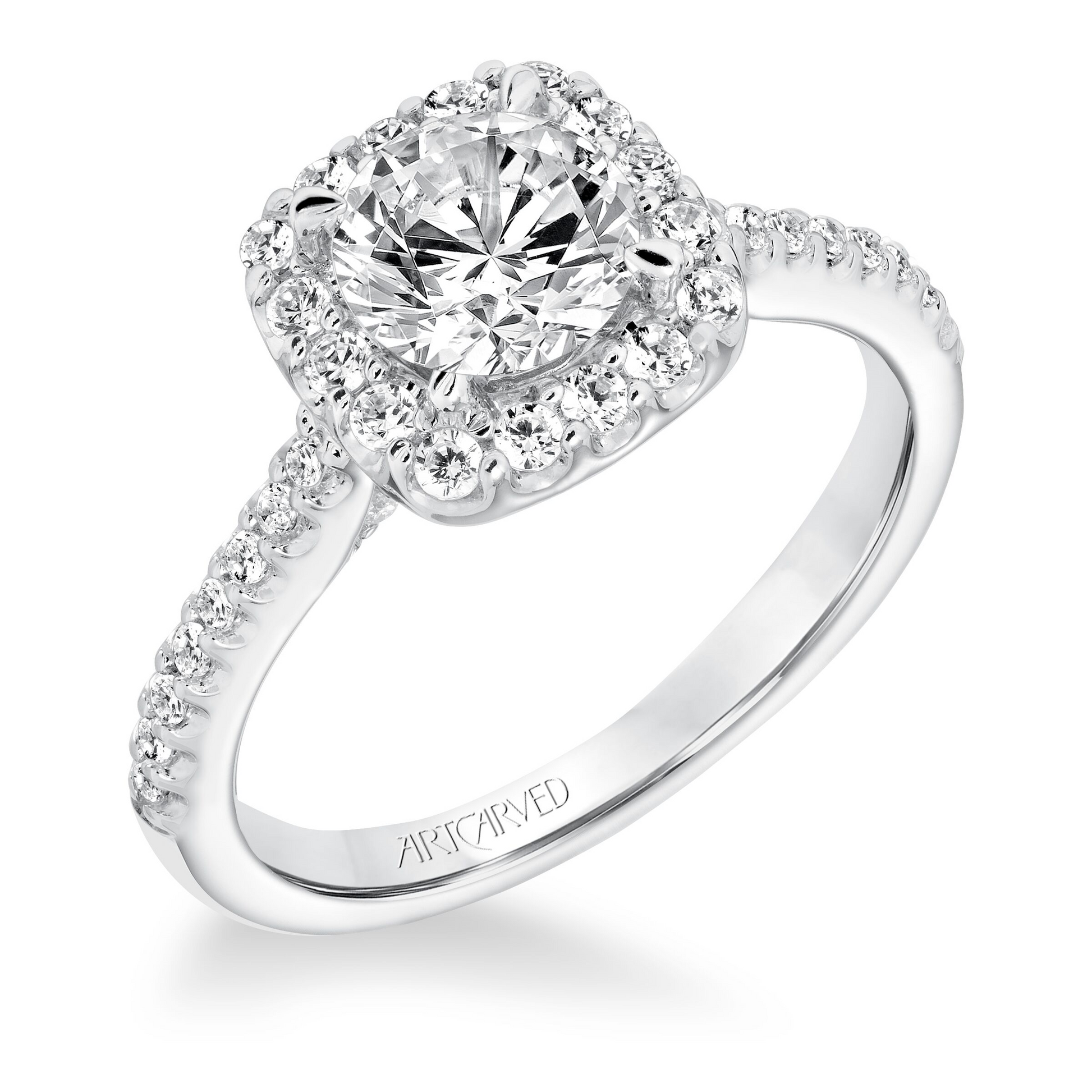 Artcarved Classic 1/2 ct. tw. Diamond Semi-Mount Engagement Ring with Halo in 14K White Gold side profile