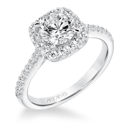 Artcarved Classic 1/2 ct. tw. Diamond Semi-Mount Engagement Ring with Halo in 14K White Gold side profile