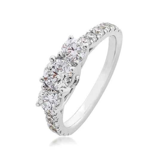 Adamante 1-1/2 ct. tw. Lab-Grown Round Brilliant 3-Stone Diamond Engagement Ring in 14K White Gold front view