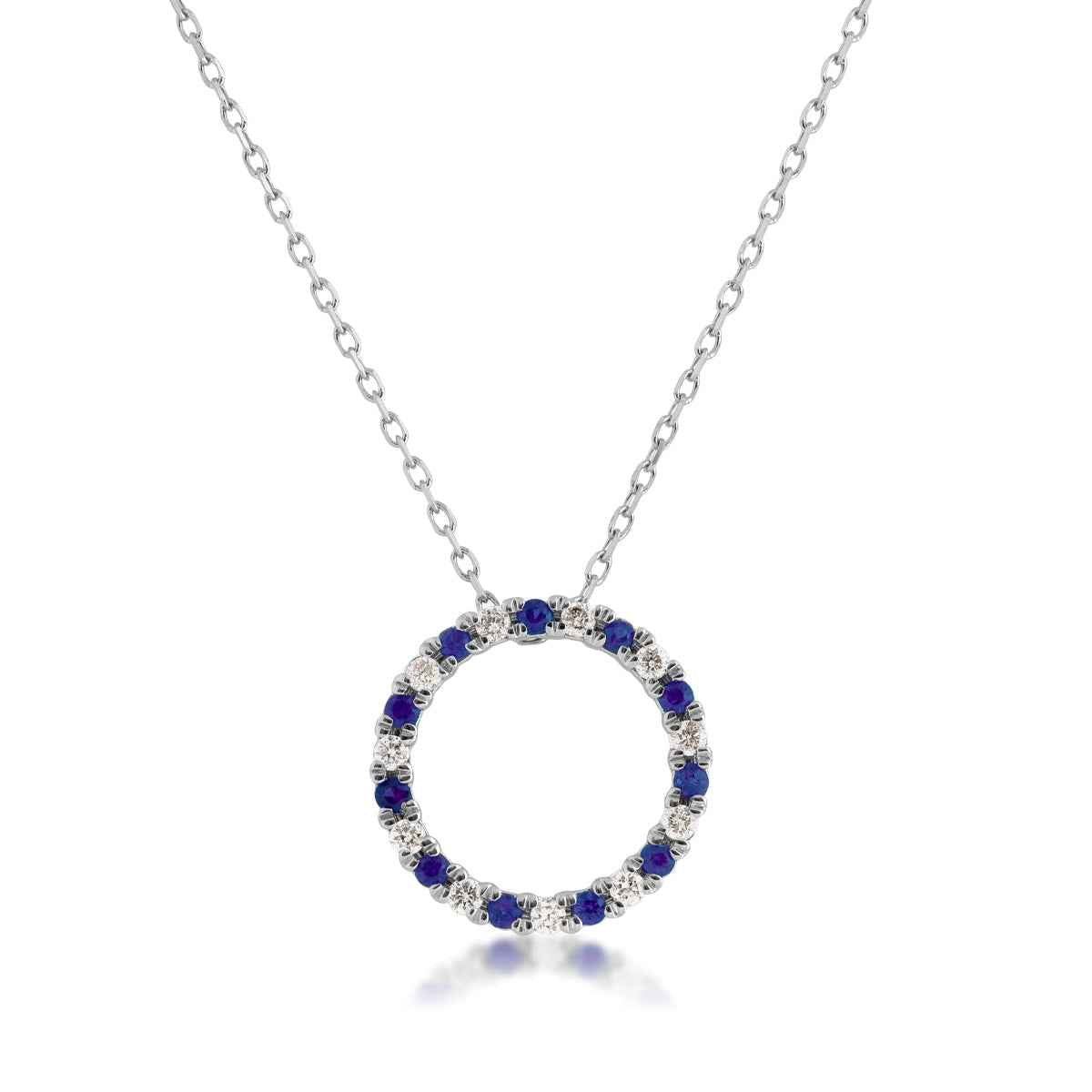 Sapphire and 1/8 ct. tw. Diamond Circle Pendant in 10K White Gold