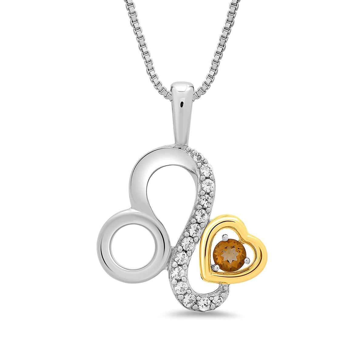 Citrine & Created White Sapphire Leo Zodiac Pendant in Sterling Silver & 10K Yellow Gold Plating