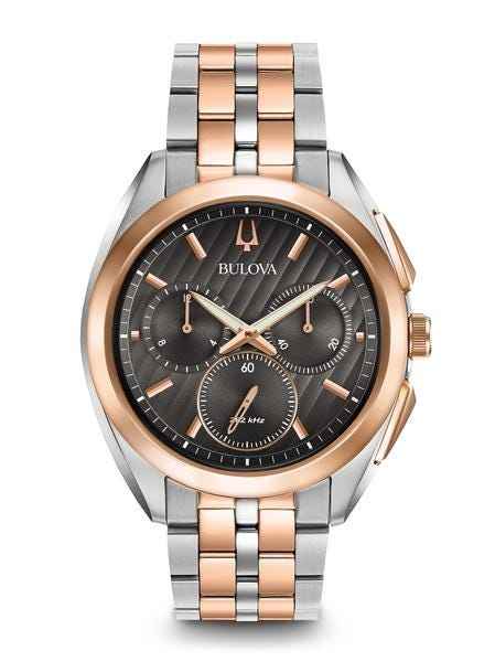 Bulova CURV Collection Men's Black Patterned Chronograph Watch in Two-Tone Stainless Steel