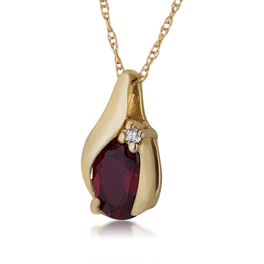 Created Oval Ruby & .01 ct. tw. Diamond Pendant in 10K Yellow Gold