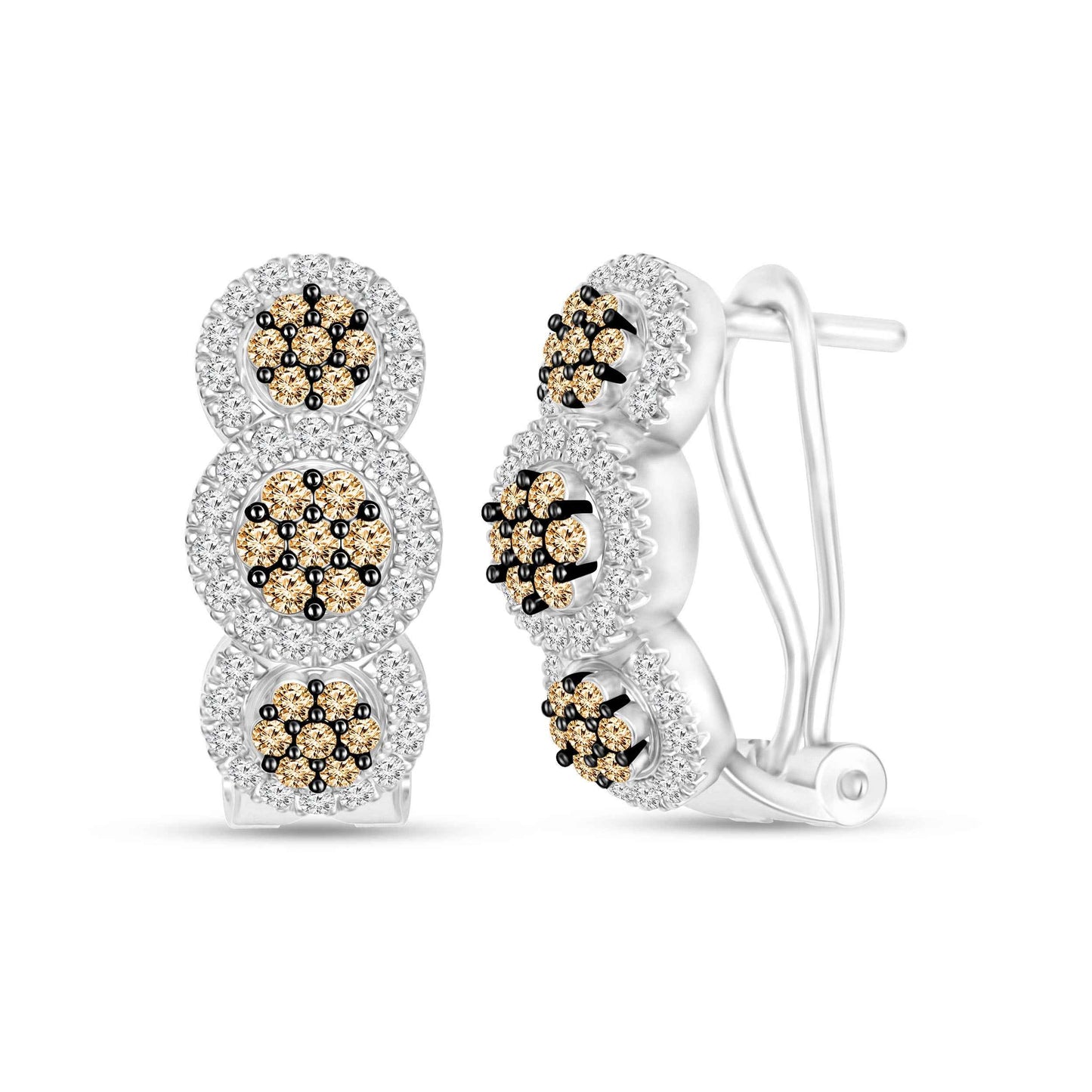 Mocha Collection 5/8 ct. tw. Round Mocha Diamond Cluster Fashion Earrings with Round Brilliant White Diamond Halos in 10K