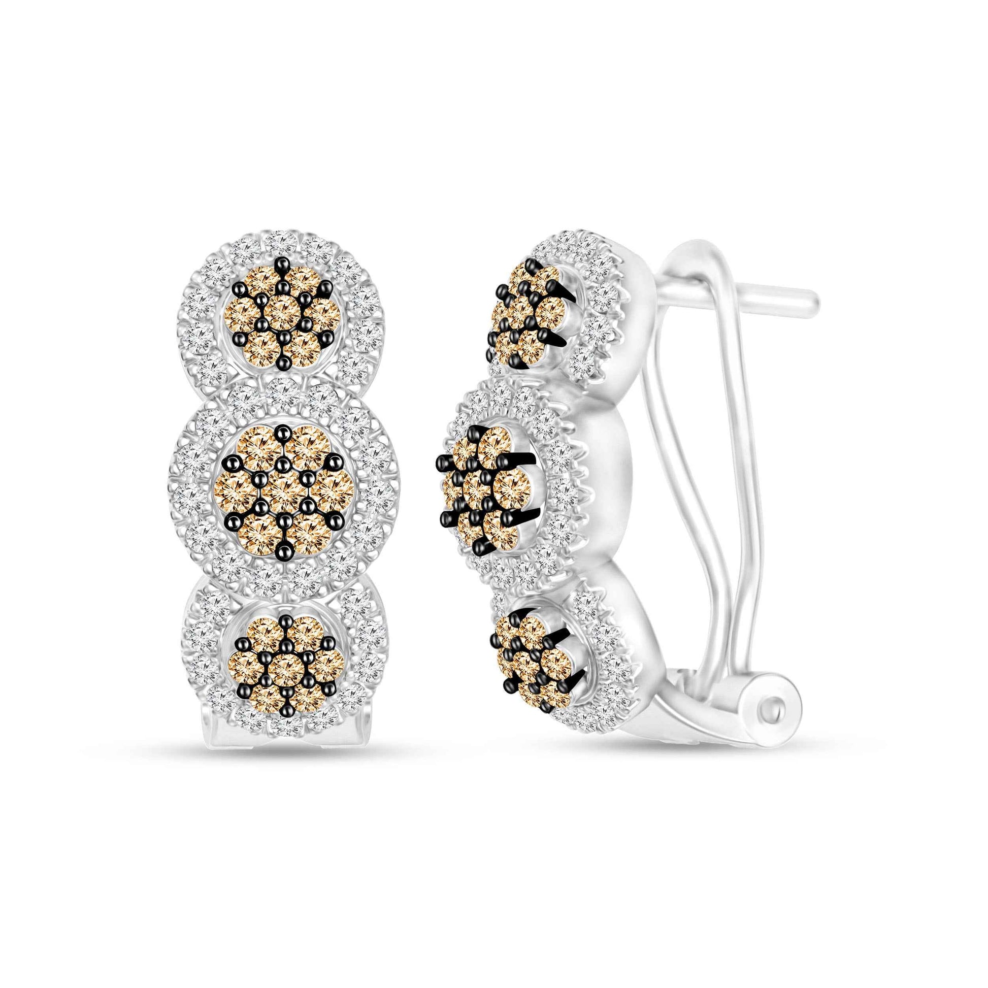 Mocha Collection 5/8 ct. tw. Round Mocha Diamond Cluster Fashion Earrings with Round Brilliant White Diamond Halos in 10K