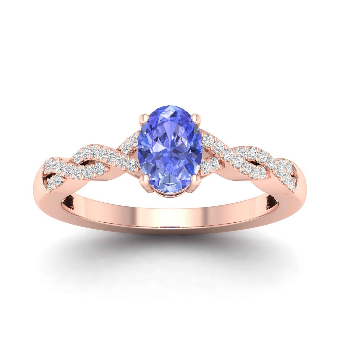 Oval Tanzanite & 1/10 ct. tw. Diamond Twist Ring in 10K Pink Gold