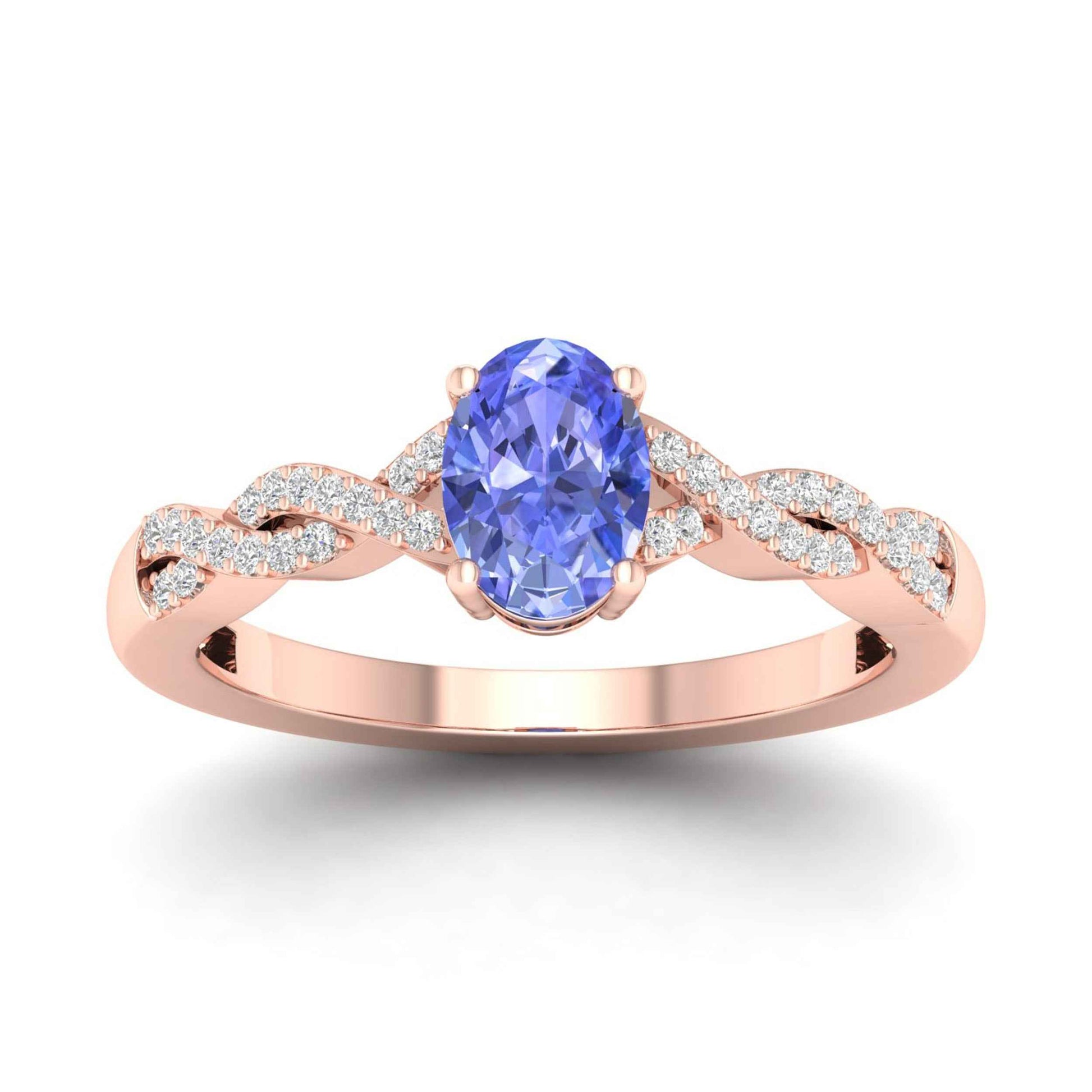 Oval Tanzanite & 1/10 ct. tw. Diamond Twist Ring in 10K Pink Gold