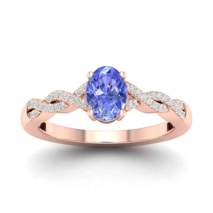 Oval Tanzanite & 1/10 ct. tw. Diamond Twist Ring in 10K Pink Gold
