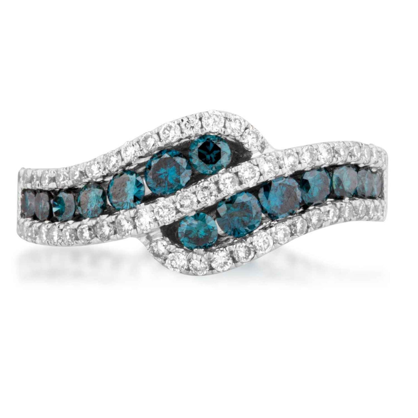 Treated Blue and White Diamond Asher Swirl Ring in White Gold