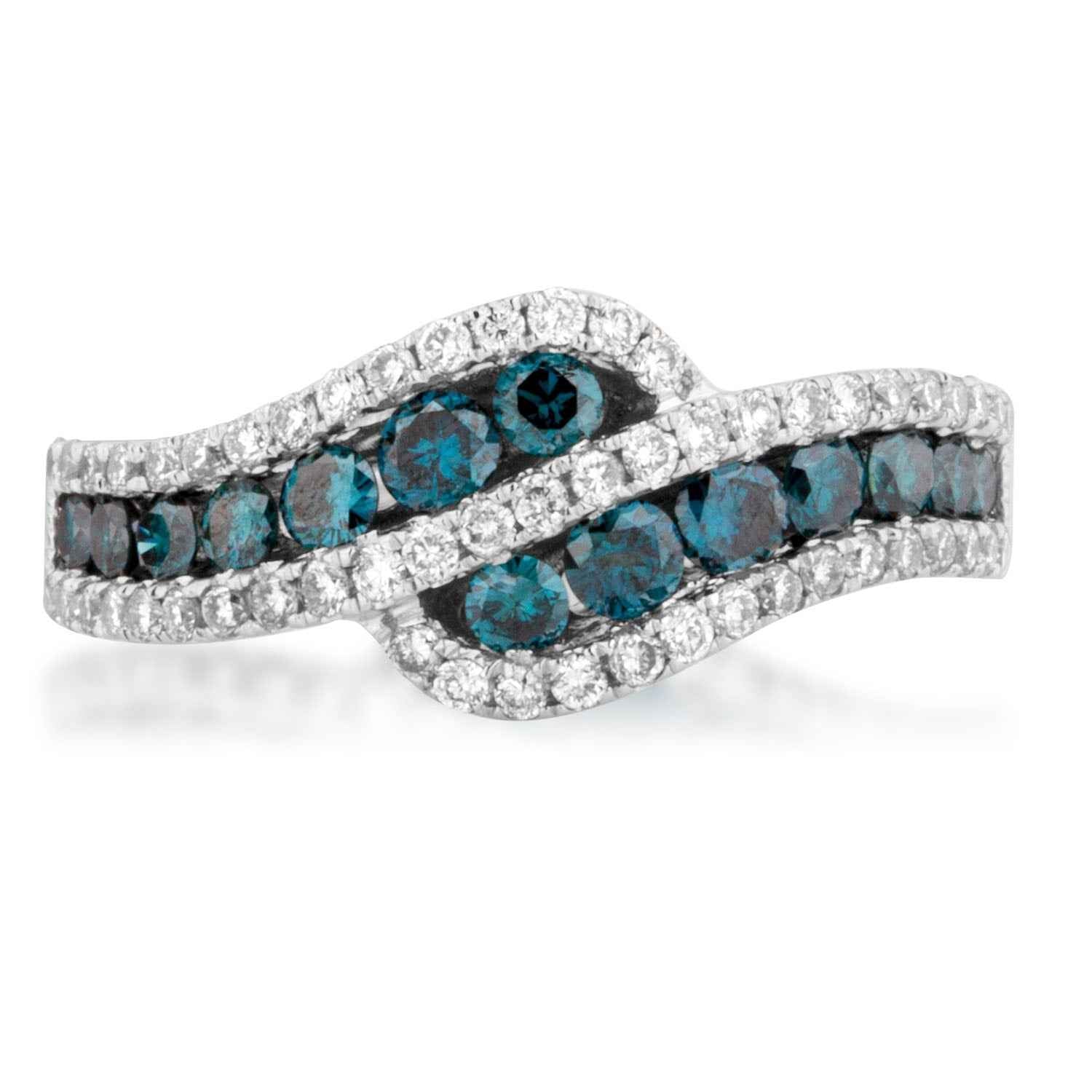 Treated Blue and White Diamond Asher Swirl Ring in White Gold