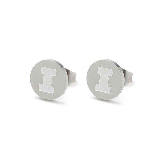 Collegiate Collection Illinois Button Earrings in Stainless Steel