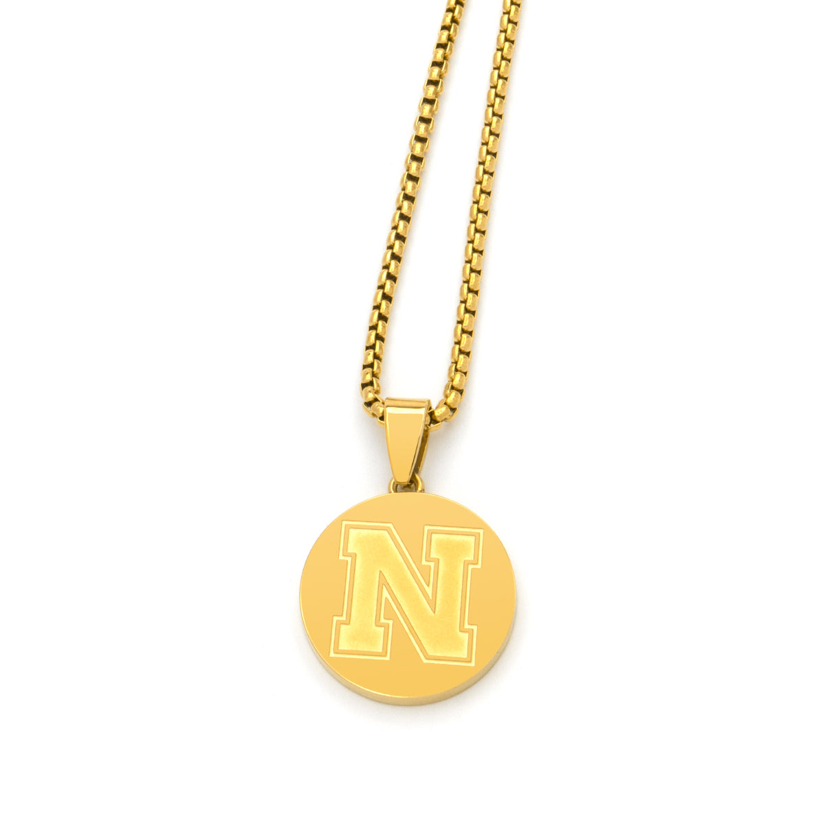 men's gold Nebraska N coin pendant