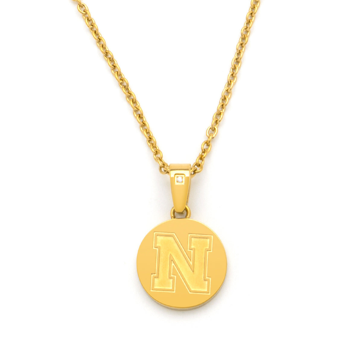 gold diamond accent Nebraska disc pendant