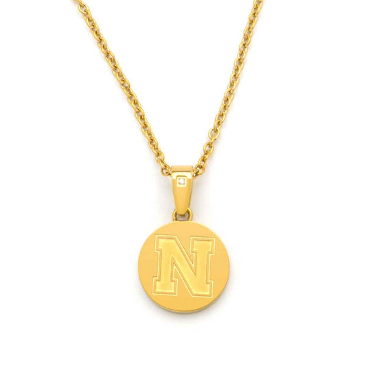 Collegiate Collection Diamond Accent Nebraska Pendant in Gold-Tone Ion Plated Stainless Steel