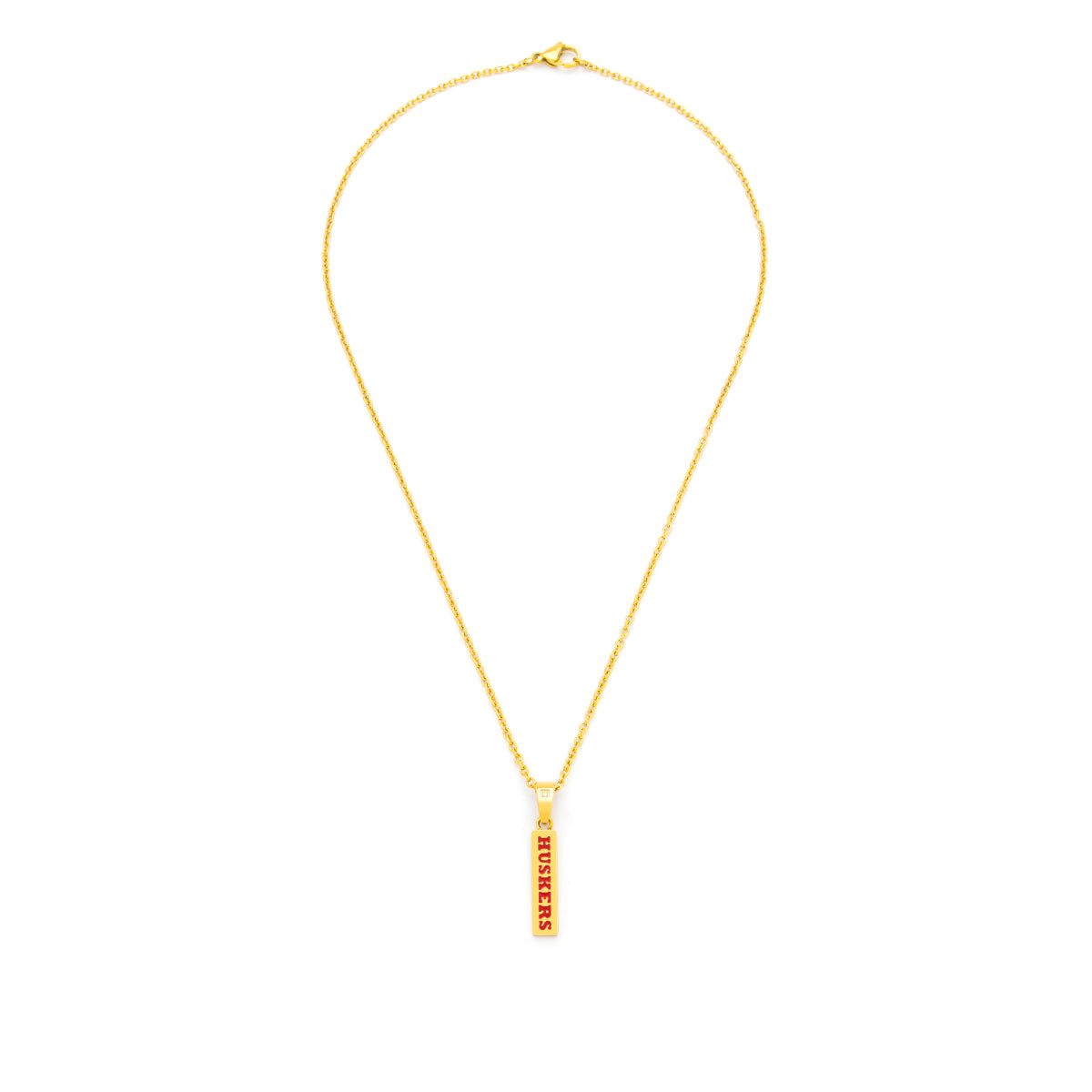 red Nebraska diamond accent gold bar pendant