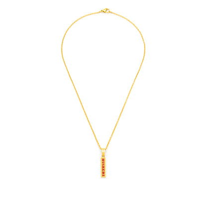 red Nebraska diamond accent gold bar pendant