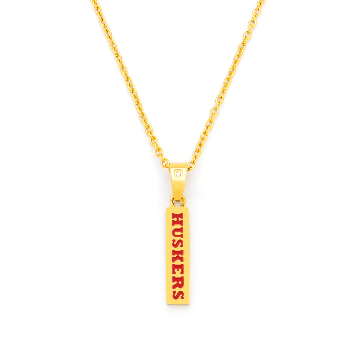 red Nebraska diamond accent gold bar pendant