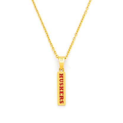 red Nebraska diamond accent gold bar pendant