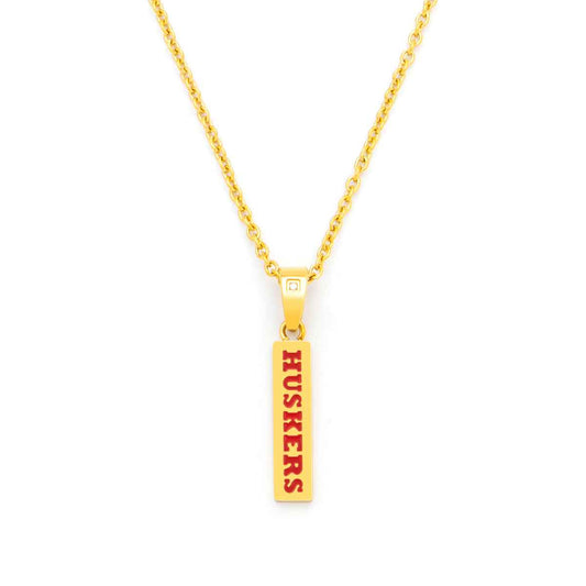 Collegiate Collection Diamond Accent Red Nebraska Pendant in Gold-Tone Ion Plated Stainless Steel