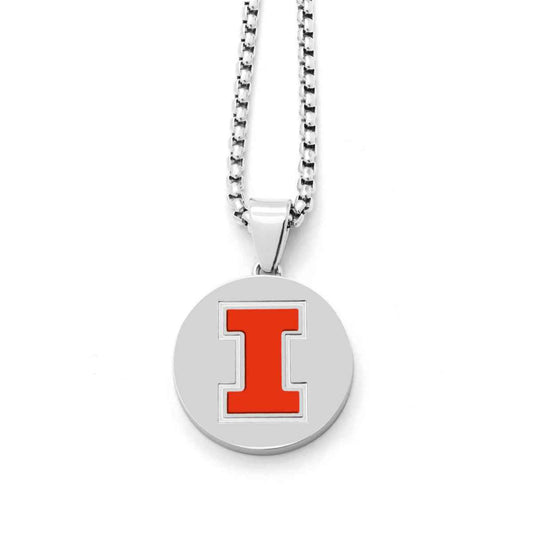 Collegiate Collection Men's Red Illinois Disc Pendant in Staianless Steel