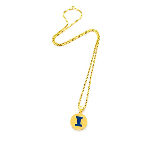 Collegiate Collection Men's Blue Illinois Disc Pendant in Gold-Tone Ion Plated Stainless Steel