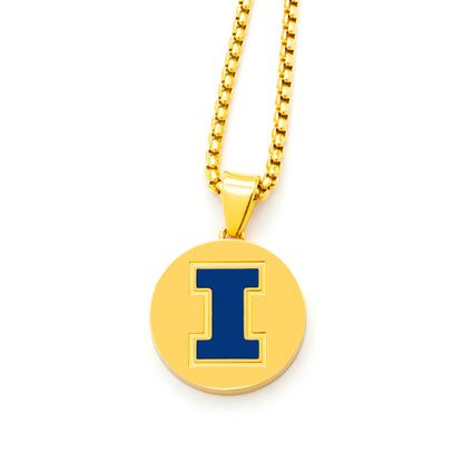 gold coin blue I Illinois pendant