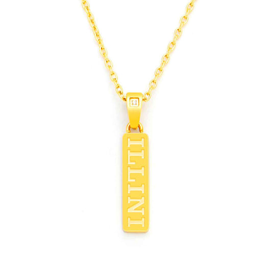 Collegiate Collection Diamond Accent Illinois Vertical Bar Pendant in Gold-Tone Ion Plated Stainless Steel