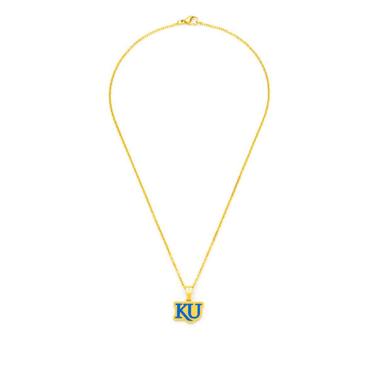 Collegiate Collection Diamond Accent Blue Kansas Pendant in Gold-Tone Ion Plated Stainless Steel