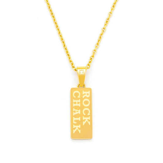 Collegiate Collection Cubic Zirconia Accent Kansas Virtical Bar Pendant in Gold-Tone Ion Plated Stainless Steel