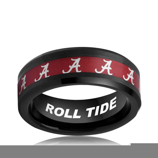 Collegiate Collection Men's 8mm Alabama Crimson Tide Ring in Black Tungsten