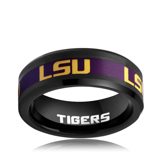 Collegiate Collection Men's 8mm LSU Tigers Ring in Black Tungsten