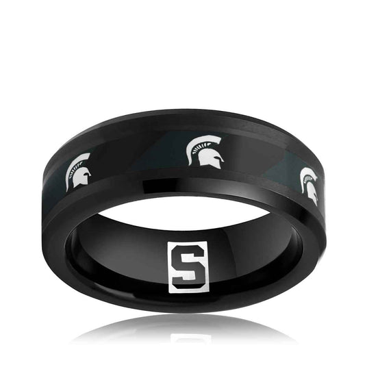 Collegiate Collection Men's 8mm Michigan State Spartans Ring in Black Tungsten