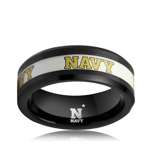 Collegiate Collection Men's 8mm US Naval Academy Navy Ring in Black Tungsten