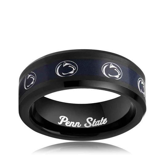 Collegiate Collection Men's 8mm The Pennsylvania State University Penn State Ring in Black Tungsten