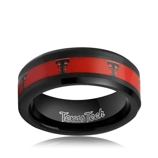 Collegiate Collection Men's 8mm Texas Tech Red Raiders Ring in Black Tungsten