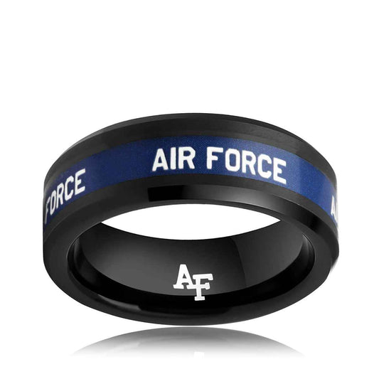 Collegiate Collection Men's 8mm Air Force Academy Falcons Ring in Black Tungsten